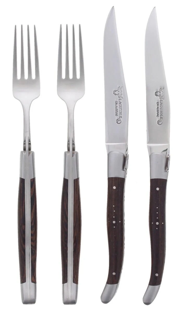 Laguiole En Aubrac Shepherds Cross Steakmessen Met Vorken Wengéhout 4-delig 3 Laguiole En Aubrac Shepherds Cross Steakmessen Met Vorken Wengéhout 4-delig